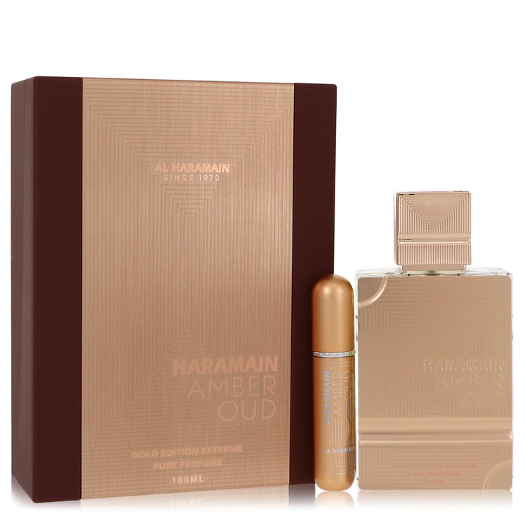 Al Haramain Amber Oud Gold Edition Extreme by Al Haramain Gift Set 3.4 oz 3.4 Pure Perfume Spray + 0.34 oz Refillable Spray Al Haramain Amber Oud Gold Edition Extreme by Al Haramain Gift Set 3.4 oz 3.4 Pure Perfume Spray + 0.34 oz Refillable Spray
